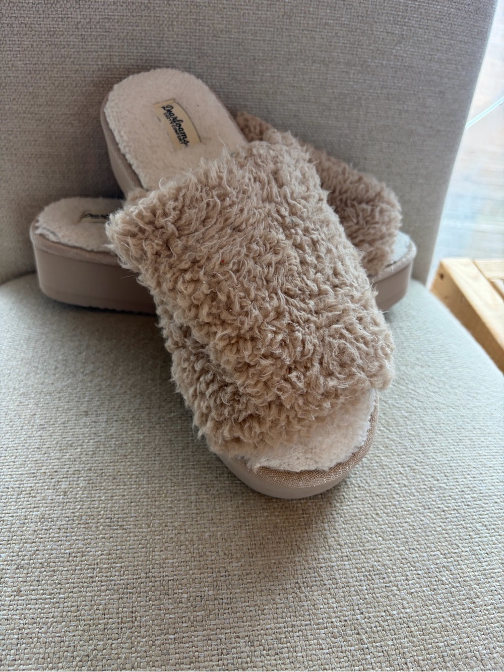dearfoams Plush Faux-Sherpa Slide Sandals - Taupe